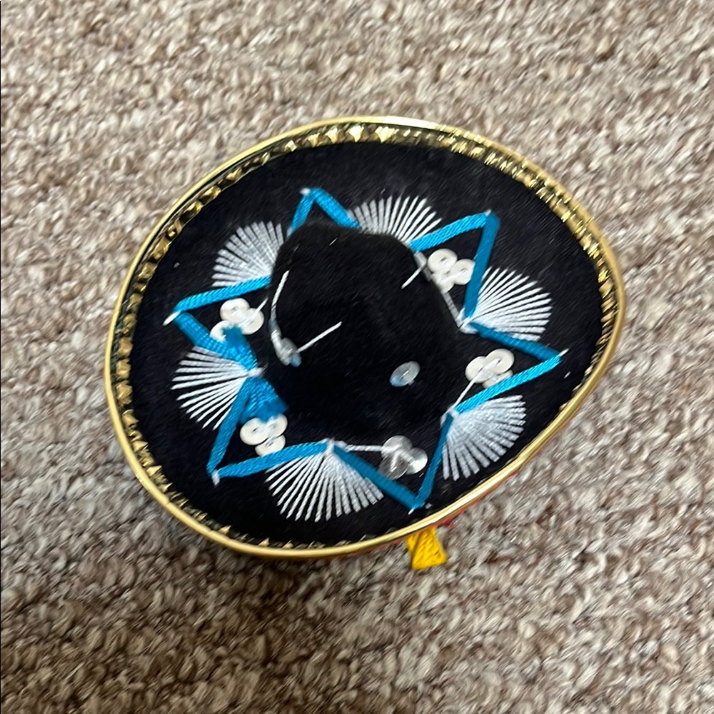 Black and Blue Embroidered Sombrero